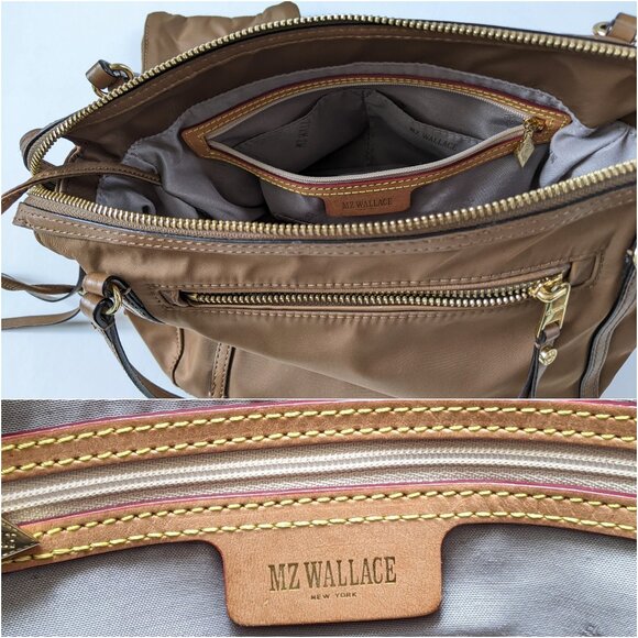 MZ Wallace Brown Nylon & Leather Trimmed Satchel Shoulder Bag With Pouch - Picture 7 of 16